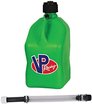 VP Racing Fuels Motorsport 5 Gallon Square Plastic Utility Jug Green & 14 Inch Hose