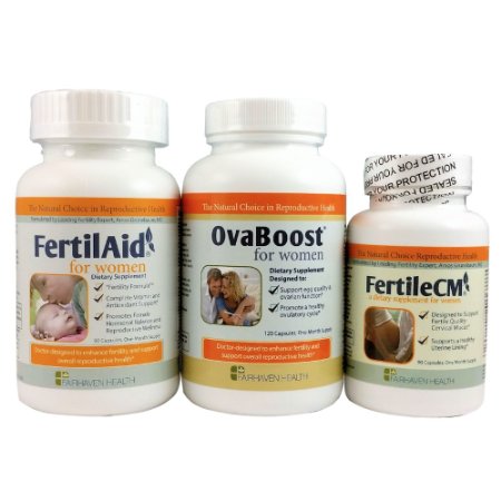Fertiaid for Women, Ovaboost, & FertileCM Combo (1 Month Supply)