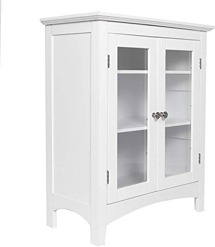 AZ L1 Life Concept Double Glass Door Floor Cabinet free standing with 3 storage shelves white finsish