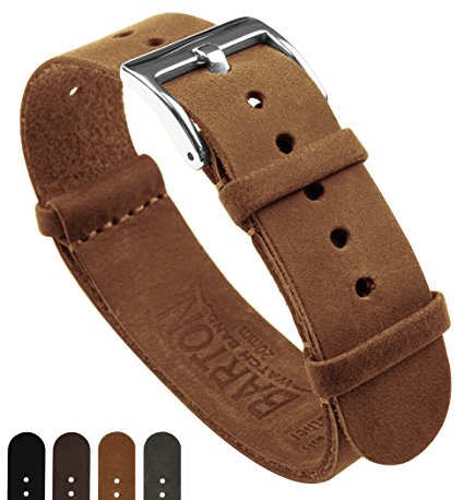 BARTON Leather NATO Style Watch Straps - Choose Color, Length & Width - 18mm, 20mm, 22mm Bands