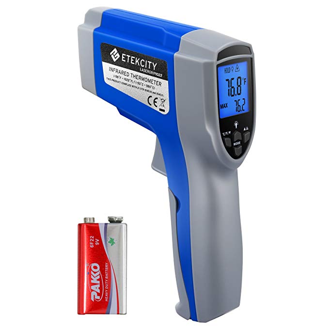 Etekcity 1022 Digital Laser Infrared Thermometer Temperature Gun Non-contact -58℉~1022℉ (-50℃ ~ 550℃) with Adjustable Emissivity & Max Measure for Meat Refrigerator Pool Oven