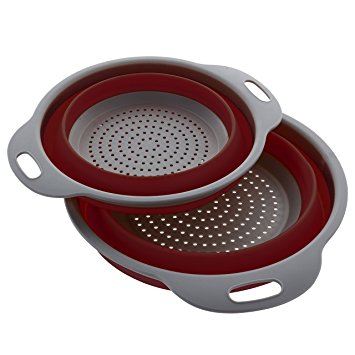 Kitchen Maestro Collapsible Silicone Colander/Strainer. Includes 2 Sizes 8 and 9.5 inch. … (Red)