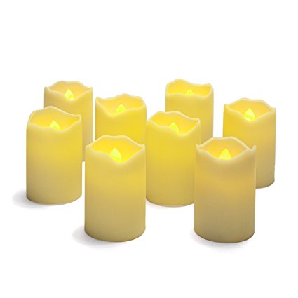 Set of 8 Resin Flameless Battery Operated 3" LED Votive Candles with Warm Amber and Color Changing Modes. Batteries Included.