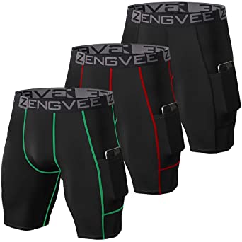 ZENGVEE Men's 3 Pack Compression Shorts with Pockets Athletic Baselayer Underwear for Running,Workout,Training