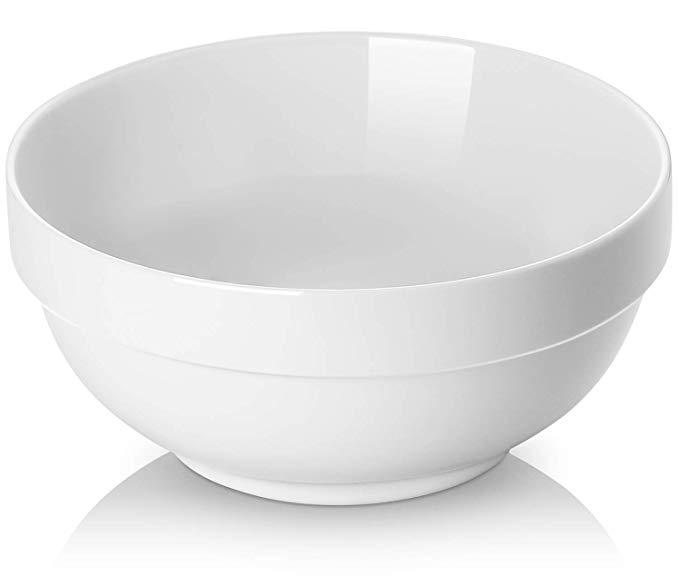 (2 Packs) DOWAN 2.5 Quarts Porcelain Serving Bowls, Large Pasta and Salad Bowls, White, Anti-slipping, Stackable