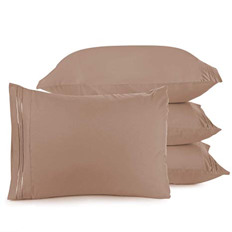 Nestl Bedding Solid Microfiber King 20 x 40 Inches Pillowcases, Taupe (Set of 4)