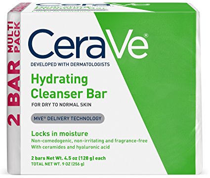 CeraVe Hydrating Cleansing Bar Soap for Daily Body and Facial Washing, Dry to Normal Skin 2-pack (4.5 oz each)