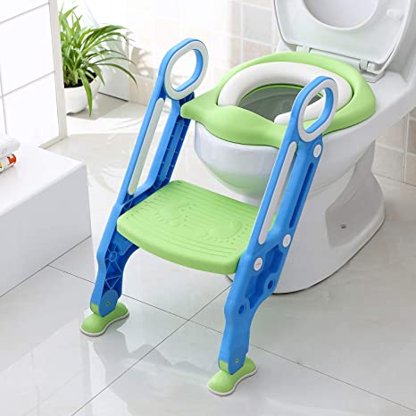 Potty Training Seat, KINGSO Potty Training Toilet with Sturdy Non-Slip Wide Step Stool Ladder & Safe Grip Handles, Baby Kids Children Adjustable Potty Chair Toddler Potty Seat for Boys Girls