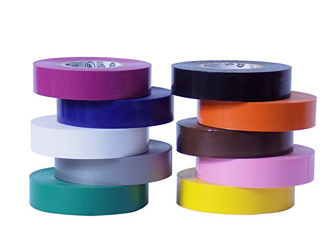 WOD EL-766AW Professional Grade General Purpose Rainbow Electrical Tape UL/CSA listed core. Utility Vinyl Rubber Adhesive Electrical Tape: 3/4in. X 66ft. - Use At No More Than 600V & 176F (Pack of 10)