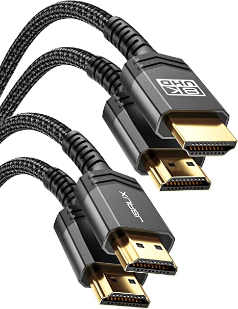 JSAUX Short HDMI Cable 3.3FT 2-Pack 2.1 48Gbps 8K&4K Ultra High Speed Cords(8K@60Hz 7680x4320, 4K@120Hz) eARC HDR10 HDCP 2.2&2.3 3D, Compatible for PS5/PS4/X-Box/Roku TV/Blu-ray/LG/Samsung QLED-Black