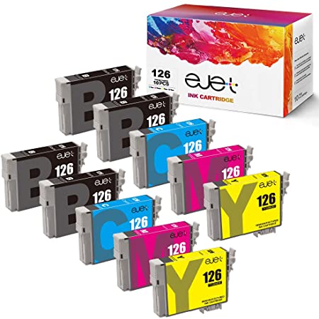 ejet Remanufactured Ink Cartridge Replacement for Epson 126 T126 to use with Workforce 545 645 845 630 840 WF-3520 WF-3540 WF-7520 WF-7010 Stylus NX430 (4 Black, 2 Cyan, 2 Magenta, 2 Yellow) 10 Pack