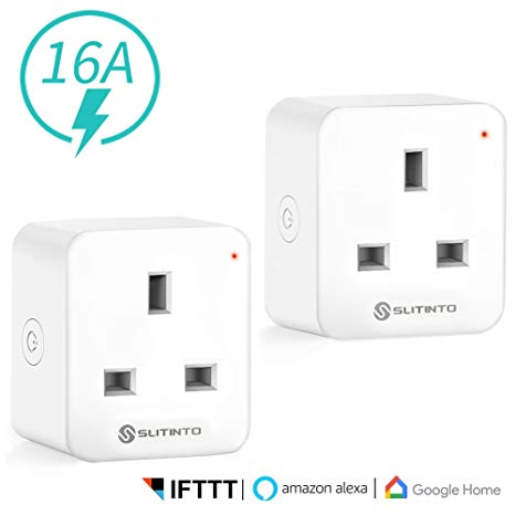 Slitinto WiFi Smart Plug Socket Works with Amazon Alexa, Echo, Google Home and IFTTT, Mini Smart Outlet with Energy Monitoring, App Remote Control and Timer Function, No Hub Required, 16A (2)