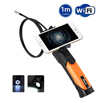 Potensic WiFi Endoscope Borescope Waterproof Camera 2.0 Megapixels, 6 LED Lights Video Inspection compatible with iOS or Android Phones and tablets - 3.2 ft (1 m)