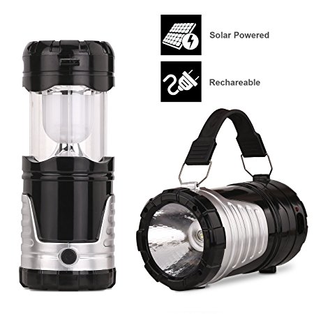 Camping Lantern,Gright® Camping Lantern Flashlights,Collapsible Solar Lanterns Rechargeable LED Lantern Camp Lights Table Lamp for Outdoor, Fishing, Blackout (Black)