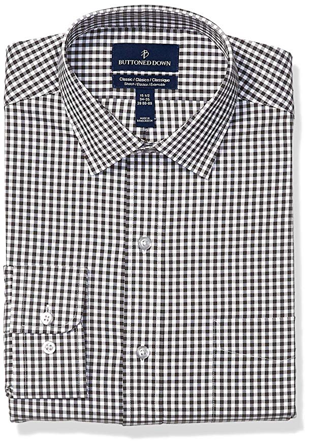 Amazon Brand - BUTTONED DOWN Men's Classic Fit Performance Tech Stretch Dress Shirt, Supima Cotton Easy Care