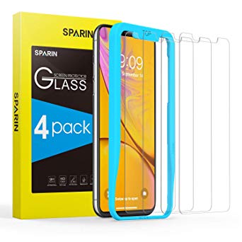 SPARIN [4-Pack Compatible with iPhone XR Screen Protector, Tempered Glass for iPhone XR with [Easy Install Tool] [Case Friendly ] [HD Clear] [NOT Edge to Edge]