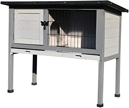 PawHut Small Elevated Rabbit Hutch with Hinged Asphalt Roof, Removable Tray, and Made of Strong Fir Wood Indoor/Outdoor