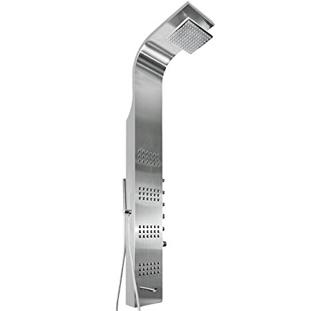 AKDY AZ-8727F 65" Thermostatic Rainfall Shower Panel Tower Simultaneous Overhead Rainfall, Body Massage Jets, Hand Shower and Tub Spout, Stainless Steel
