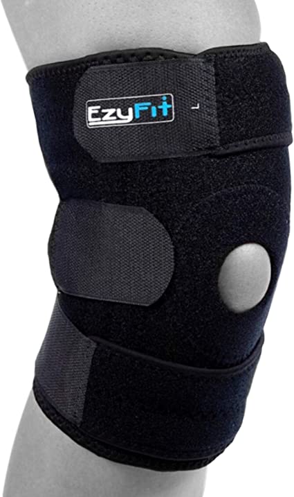 EzyFit Knee Brace Support for Arthritis, ACL, LCL, MCL, Sports Exercise, Meniscus Tear Injury Recovery - Side Stabilizers Open Patella - Best Comfort Fit Adjustable Neoprene Wrap - 3 Sizes