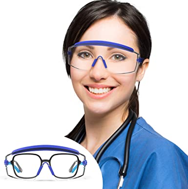 Anti Fog Safety Glasses,Safety Goggles Fit Over Glasses,Side Protection Safety Goggles with Adjustable Temple,Protective Glasses for Nurses Worker Outdoor Sport Anti-UV Shooting Glasses