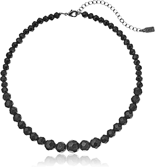 1928 Jewelry Black Beaded Adjustable Strand Necklace, 15"   4" Extender