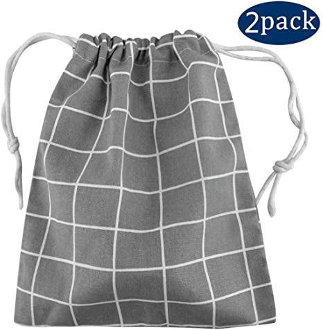 Large Drawstring Hair Dryer Travel Storage Bag Cotton Linen Pouch Organizer Makeup Shoe Storage Bag 10"x 11" (2 Pack)