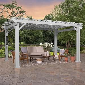 Backyard Discovery 14x12 ft Hawthorne White Galvanized Steel Pergola w/Soft Sail Shade, Spacious, Rust Resistant, UV Protection, Resist Winds Up to 100 MPH, Durable, Powerport USB & Electrical Outlet