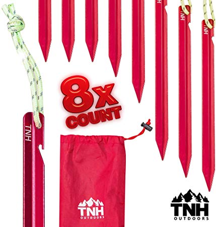 TNH OUTDOORS Rakaia Designs 6 inch 8X Aluminum Tri-Beam Mini Tent Stakes and Bag - Made for Camping - Support A Start Up