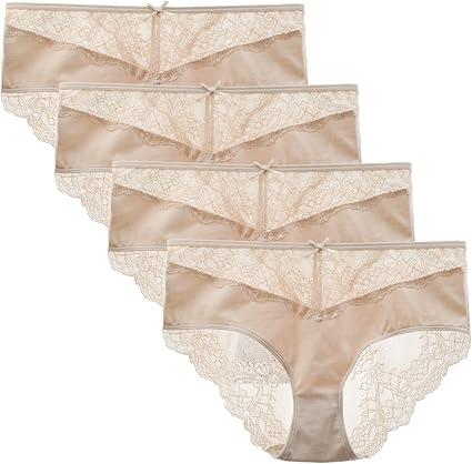 Women's 4 Pack Cotton Invisible Lace Back Coverage Hipster Brief Panty Underwear