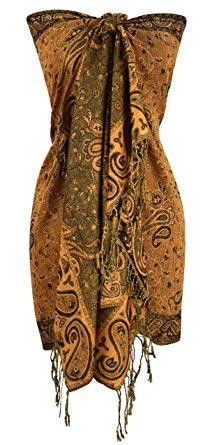 Peach Couture Elegant Double Layer Reversible Paisley Pashmina Shawl Wrap Scarf