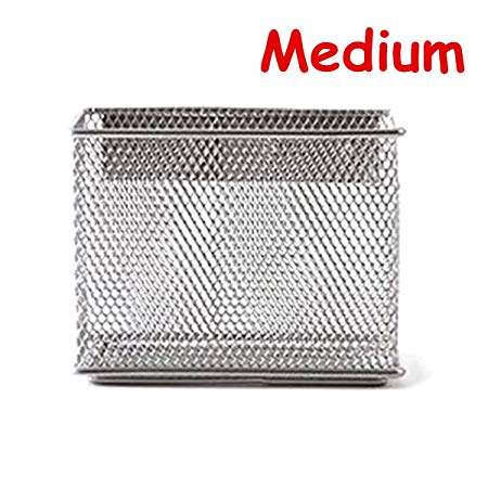 Caveen Wire Mesh Magnetic Storage Basket Tray Metal Desk Caddy Storage Organizer For Refrigerator Whiteboard Silver M