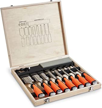 VonHaus 10 Piece Premium Wood Chisel Set with Honing Guide, Sharpening Stone & Storage Case