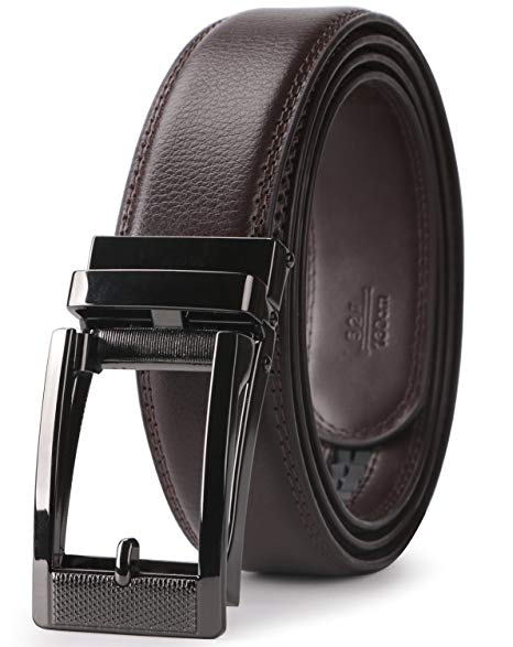 Ratchet Click Men's Belt，Leather Dress Holeless Belt For Men With Side Buckle Up to 44” By JASGOOD