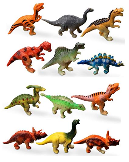 HAPTIME Dozen Small Assorted Dinosaur Figures, Mini Plastic Dino Model Toys 2-inch for Kids and Toddlers (Pack of 12)