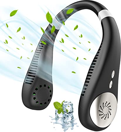 Portable Neck Fan, Personal Fan, Hands Free Semiconductor Cooling Bladeless Fans, 4000mAh Rechargeable Leafless Mini USB Fan, 3 Speeds, Colorful Lights for Outdoor Home Office Gift
