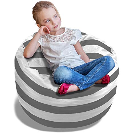 BeanBob Bean Bag Chair for Kids - Foam Filled Bean Bag - Bedroom Furniture & Sofa for Children, 2.5' Grey w/Stripes