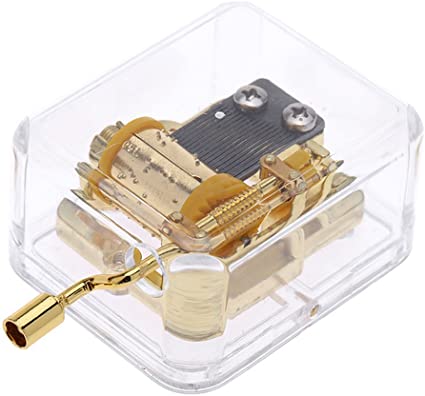 Helen Zora 18 Note Acrylic Clear Gold Hand Cranked Gurdy Musical Mechanism Music Box (You are My Sunshine)