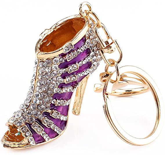 Yosoo Owl Keychain Rhinestone Crystal Keyring Key Ring Chain Bag Charm Pendant Gift (High-Heeled Shoes- Purple)