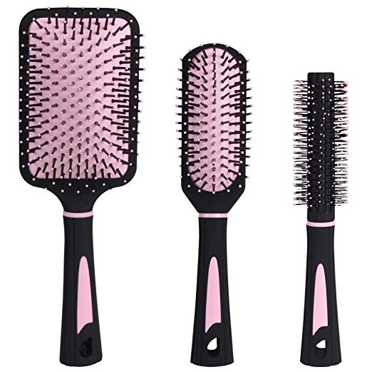 NVTED 3 PCS Hair comb Set, Massage Paddle Round Brush Hair Brushes Set with Cushion Base for Managing Curls Any Hair Type including Wigs Extensions or Weaves