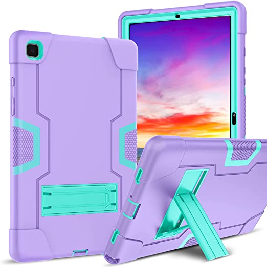 DUEDUE Samsung Galaxy Tab A7 10.4 Case 2020 SM-T500/SM-T505, Kickstand Shockproof 3 in 1 Heavy Duty Hybrid Hard PC Cover High Impact Full Body Protective Case for Samsung Galaxy Tab A7 10.4 inch SM-T500/SM-T505, Purple