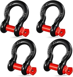 VEVOR 5/8" D-Ring Shackle, 4 Pack Alloy Steel Shackles 28660 lbs (13 Ton) Break Strength with 3/4" Screw Pin, Heavy Duty Off Road Vehicle Recovery Shackle, Towing Accessories for Jeep Truck, Black