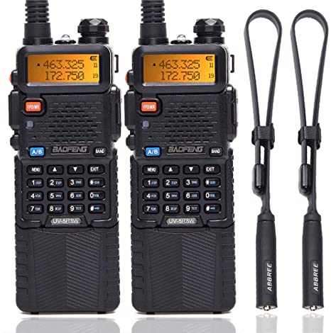 2PACK BaoFeng UV-5R 8W High Power Tri-Power 1W/4W/8W Portable Dual Band Two-Way Radio 3800mAh Battery & ABBREE Tactical Antenna (2pcs 5R8W 18.89")