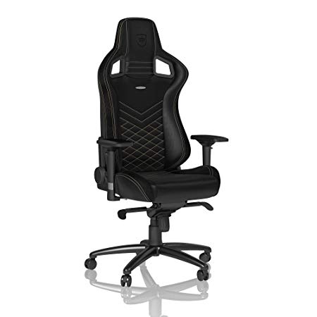 noblechairs EPIC Gaming Chair - Office Chair - PU Leather - 120kg - 135° Reclinable - Lumbar Support Cushion - Racing Seat Design - Black/Gold