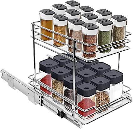 Pull Out Spice Rack Organizer for Cabinet, AHNR 2-Tier Slide Out Spice Rack Upper Cabinet Organizer 8.6"Wx10.4"Dx9"H, Spice Rack Organizer for Upper Kitchen Cabinets and Pantry Closet