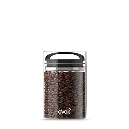 Best PREMIUM Airtight Storage Container for Coffee Beans, Tea and Dry Goods - EVAK - Innovation that Works by Prepara, Glass and Stainless, Compact Black Gloss Handle, Medium