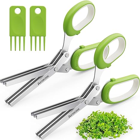 Updated Herb Scissors Set Doesn't Get Stuck Easily Herb, Herb Scissors With 3 Blades Cleaning Comb for Cutting Garden Herbs, Cilantro, Green Onion, etc. Sharp and Anti-rust Stainless Steel-2 PACK