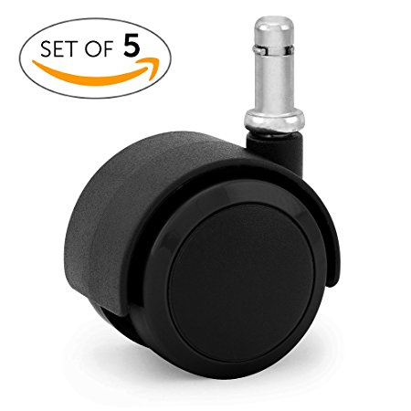 Office Chair Casters Wheels Replacement - Ideal for Hardwood Laminate Vinyl. 3/8 inch (10mm) Stem Fit Ikea Chairs - (Set of 5) Black