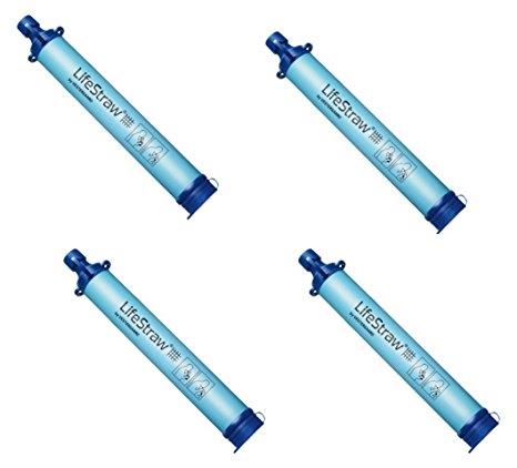 Survival Personal Water Filter (Set of 4) for Camping, Hiking, Backpacking, and Prepping. Portable Purifier is BPA Free and Lightweight. Filtration System LifeStraw Personal Water Filter