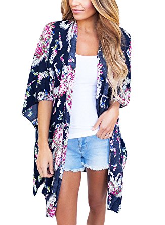 Dokotoo Womens Summer Beach Floral Print Bathing Suit Swimsuit Kimono Cover Ups (S-XXL)