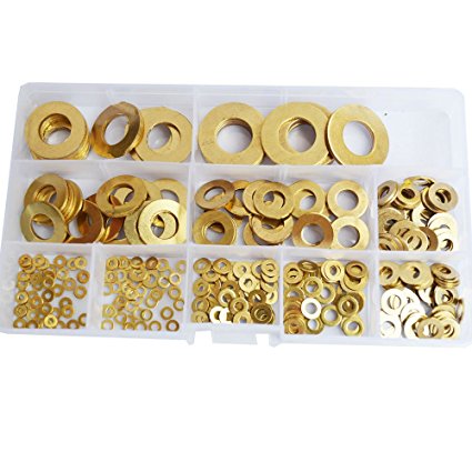 Flat Brass Washer M2 M3 M4 M5 M6 M8 M10 M12 M14 Assortment Kit,325pcs